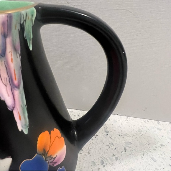 Vintage FALCON WARE "The Dell" Floral Art Deco Pitcher Black Green Hand Painted - Picture 4 of 16
